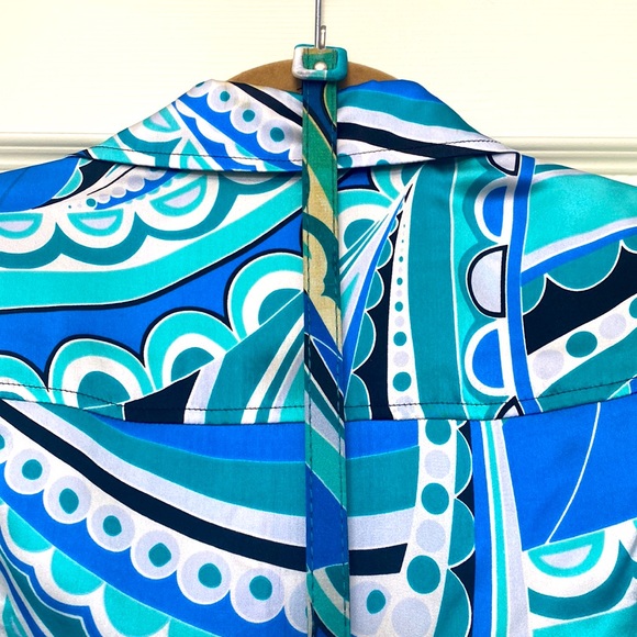 Boston Proper 100% Silk Blue, Green, White, and Black Printed Dress Size 2 - Picture 6 of 7